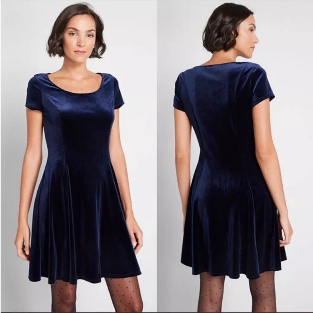 NWT ModCloth Velvet Vibes Dress Navy Blue Large